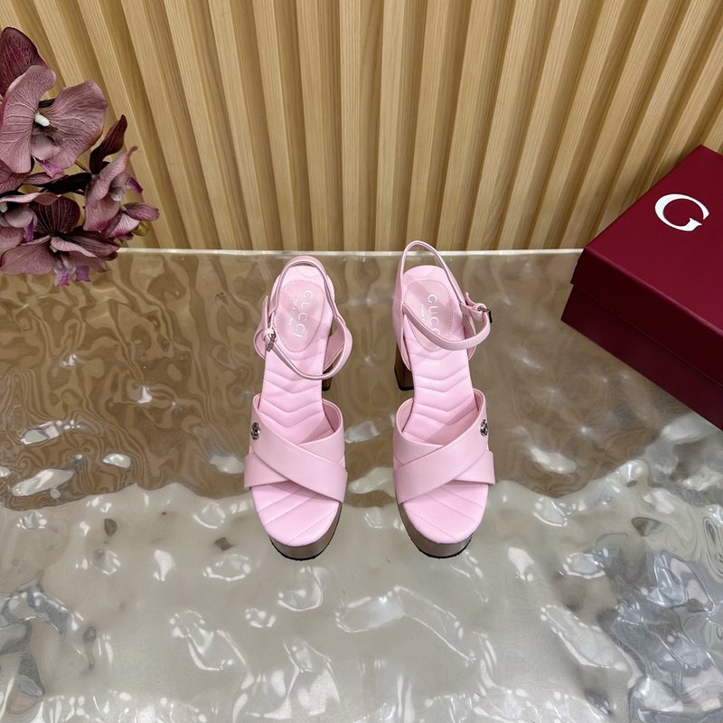 구찌 핑크 우드 플랫폼 하이힐 샌들 001-172615