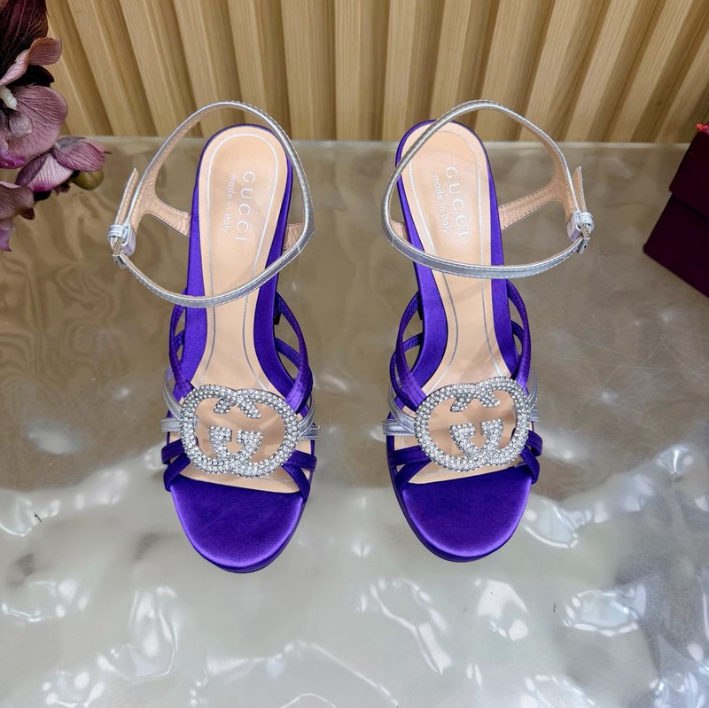 구찌 라인스톤 더블 G 스트랩 하이힐 샌들 001-172618