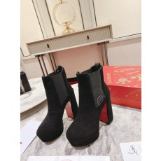 모비다스틱 블랙 카프스킨 두꺼운 굽 앵클부츠 001-172641