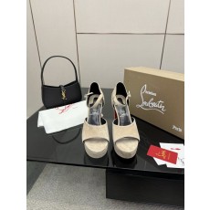 루이비통 스웨이드 레드솔 스트랩 하이힐 001-172704
