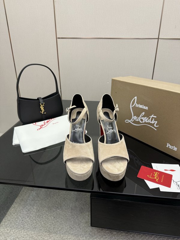 루이비통 스웨이드 레드솔 스트랩 하이힐 001-172704