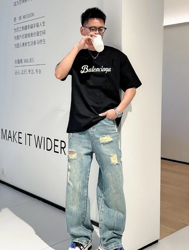 발렌시아가 양면 열전사 면 티셔츠 001-173234