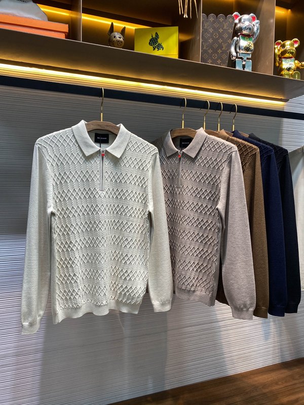 Kiton 남성 울 텐셀 혼방 니트 폴로 셔츠 001-173842