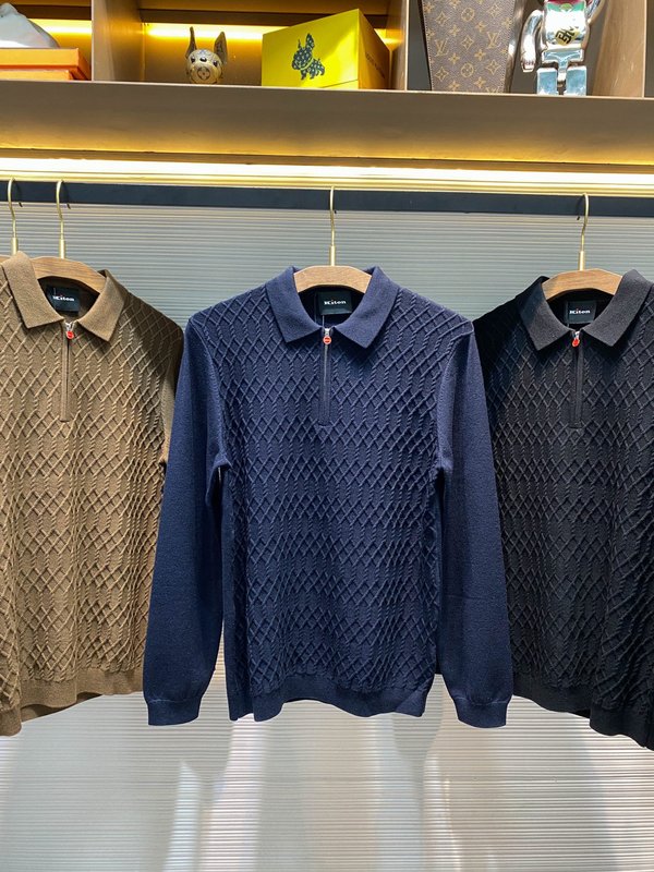 Kiton 남성 울 텐셀 혼방 니트 폴로 셔츠 001-173842