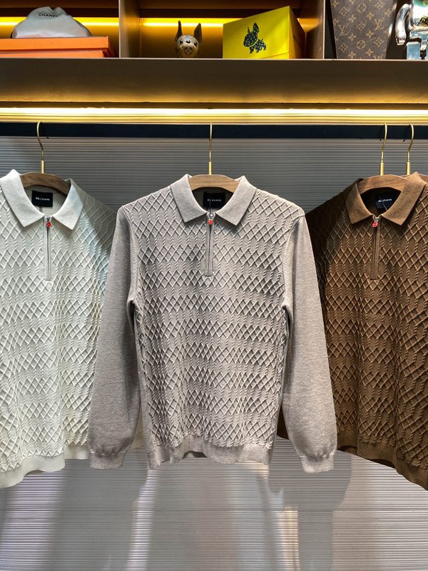 Kiton 남성 울 텐셀 혼방 니트 폴로 셔츠 001-173842