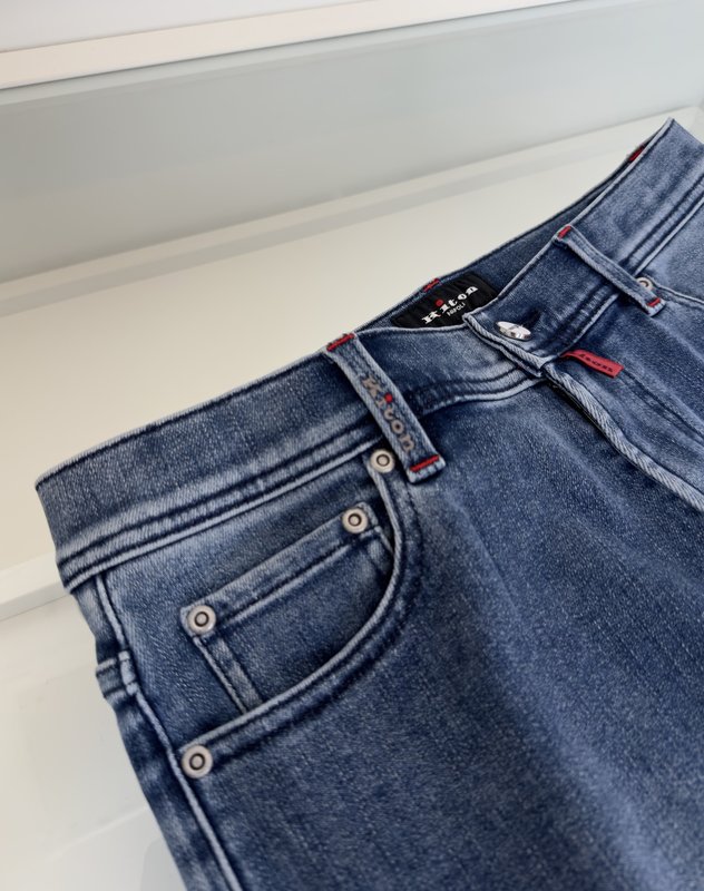 Kiton 남성 블루 워시 스트레이트 진 001-173850