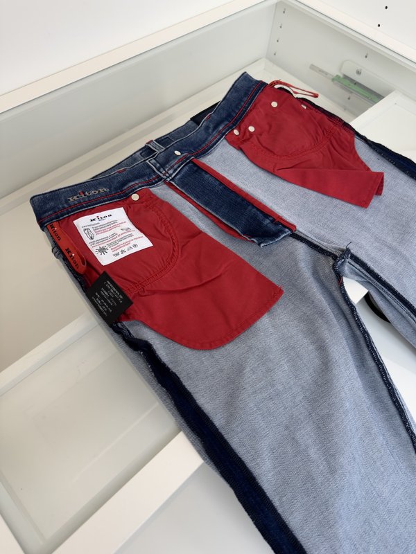 Kiton 남성 블루 워시 스트레이트 진 001-173850