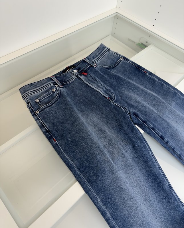 Kiton 남성 블루 워시 스트레이트 진 001-173850