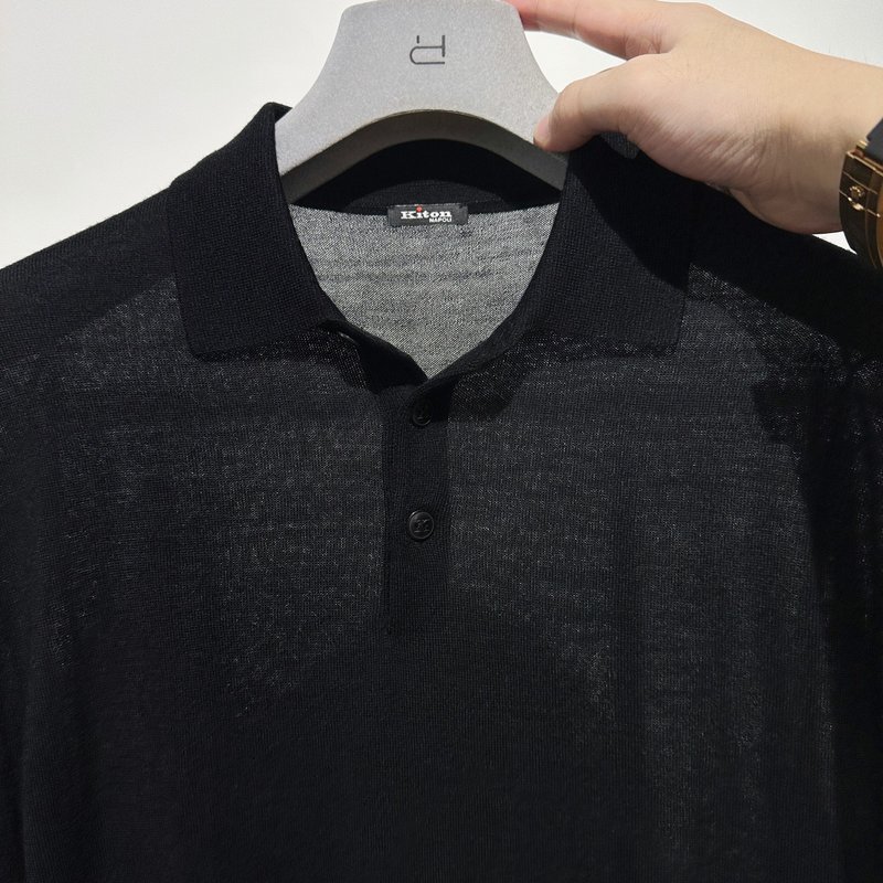 Kiton 올리브 블랙 울 폴로 니트 001-173881
