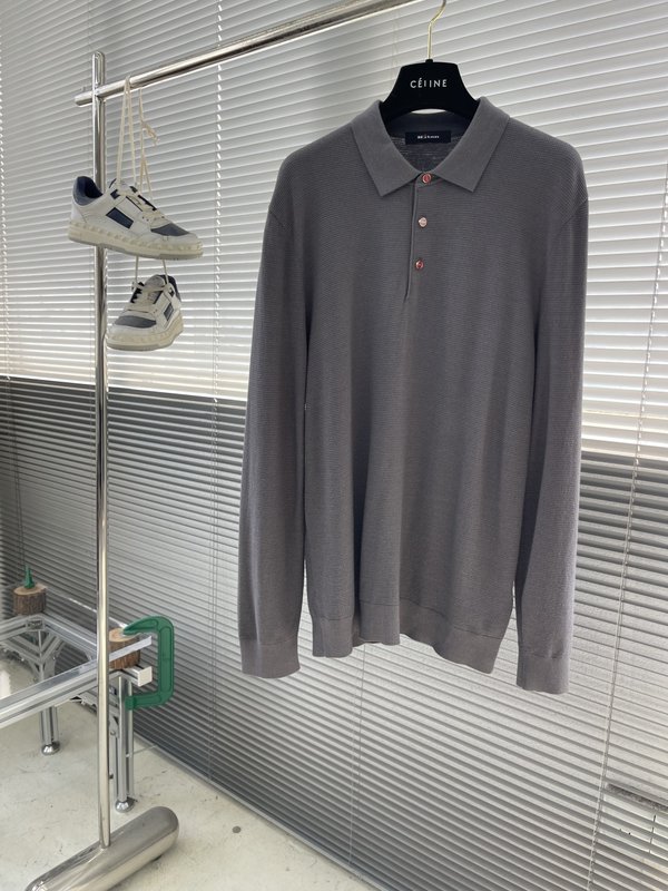 Kiton 3 단 버튼 칼라 니트 긴팔 스웨터 001-173883