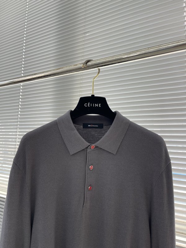Kiton 3 단 버튼 칼라 니트 긴팔 스웨터 001-173883