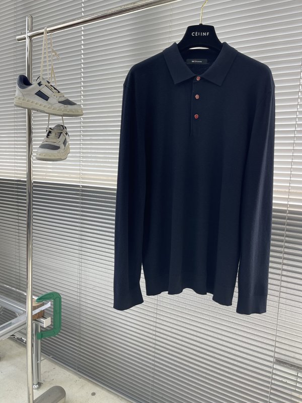 Kiton 3 단 버튼 칼라 니트 긴팔 스웨터 001-173884