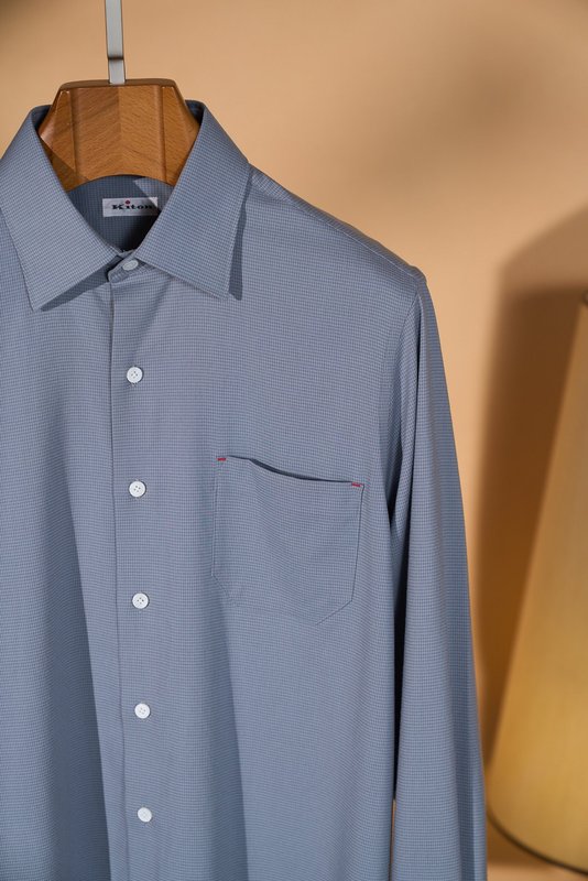 Kiton 남성 울 천조 격자 무늬 긴팔 셔츠 001-173894
