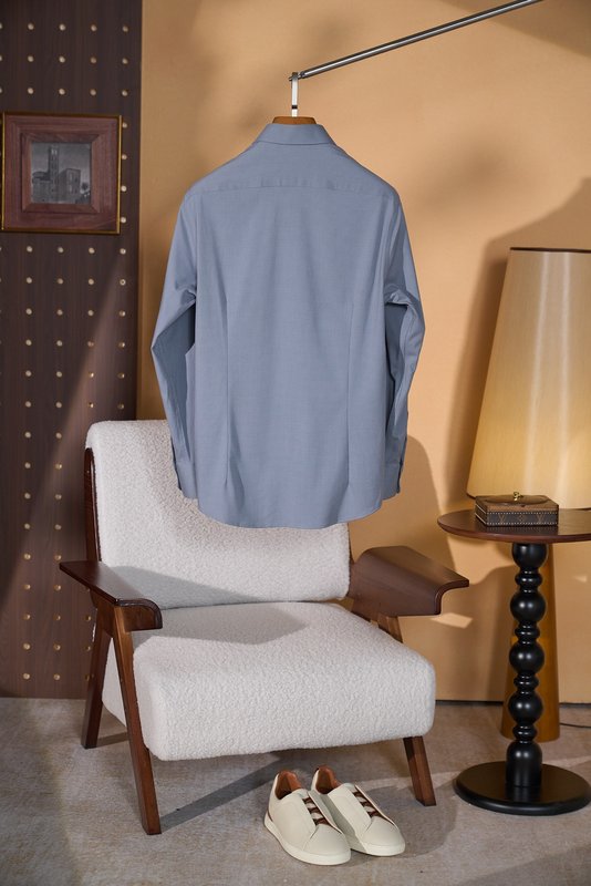 Kiton 남성 울 천조 격자 무늬 긴팔 셔츠 001-173894