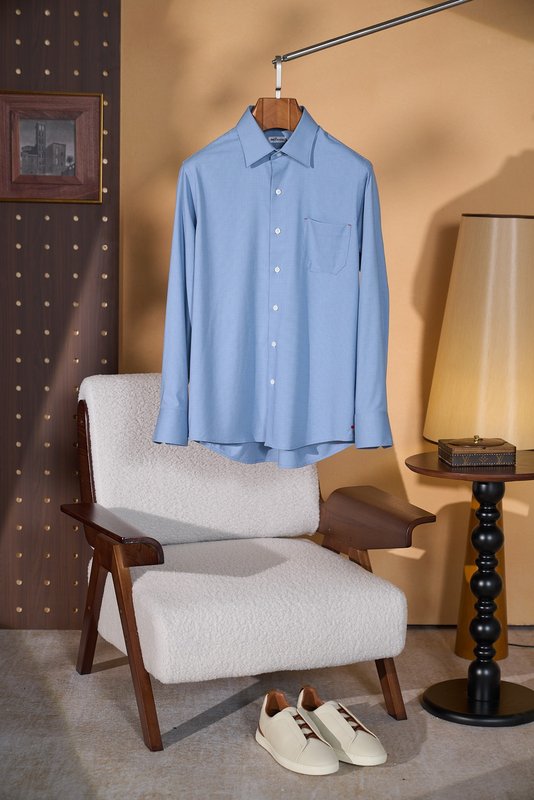 Kiton 남성 울 천조끼 무늬 긴팔 셔츠 001-173895