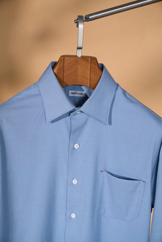 Kiton 남성 울 천조끼 무늬 긴팔 셔츠 001-173895