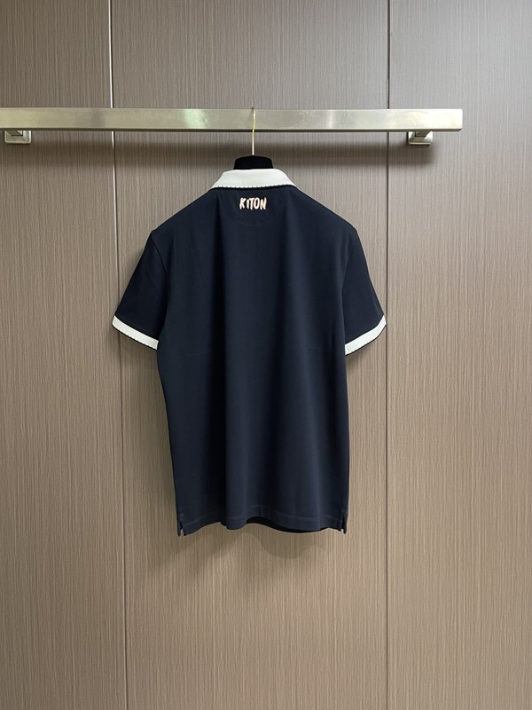 Kiton 남성 하프 지퍼 니트 반팔 폴로 셔츠 001-173900
