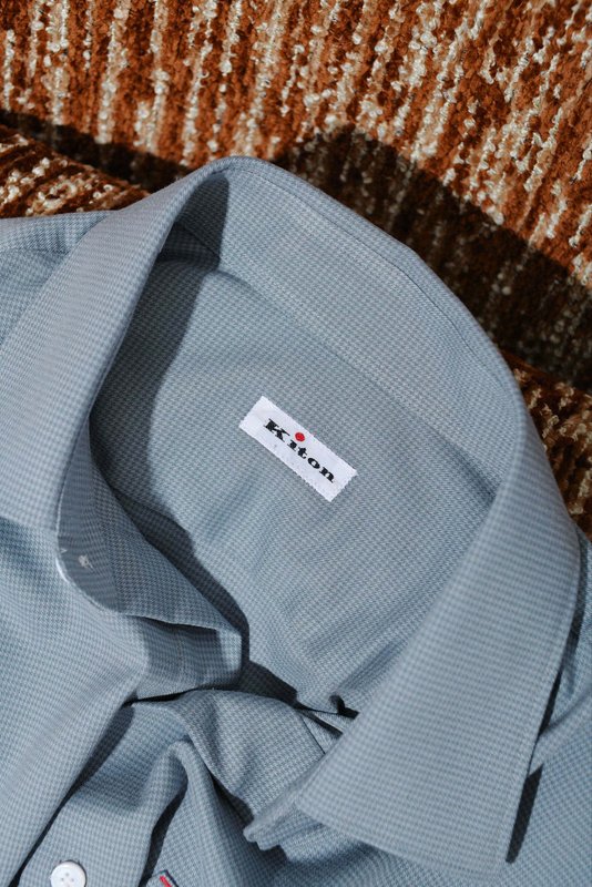 Kiton 울 천사격 긴팔 셔츠 남성용 001-173931