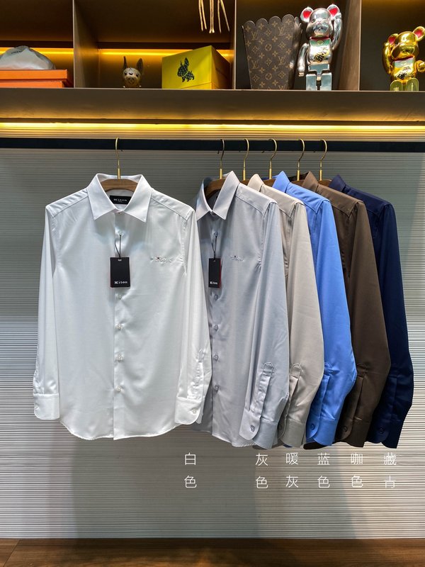 Kiton 남성 면 소재 자수 칼라 긴팔 셔츠 001-173951