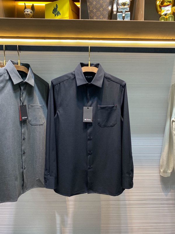 Kiton 남성 텐셀 코튼 라펠 긴팔 셔츠 001-173952