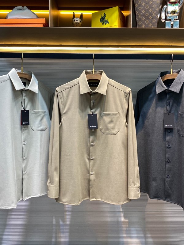 Kiton 남성 텐셀 코튼 라펠 긴팔 셔츠 001-173952