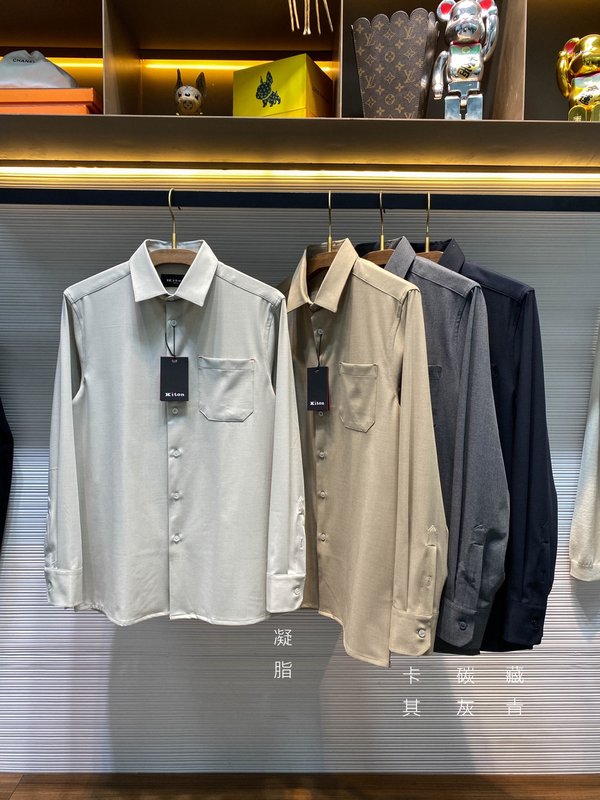 Kiton 남성 텐셀 코튼 라펠 긴팔 셔츠 001-173952