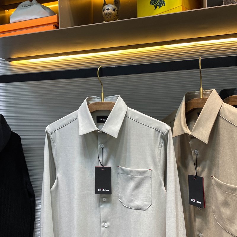 Kiton 남성 텐셀 코튼 라펠 긴팔 셔츠 001-173952