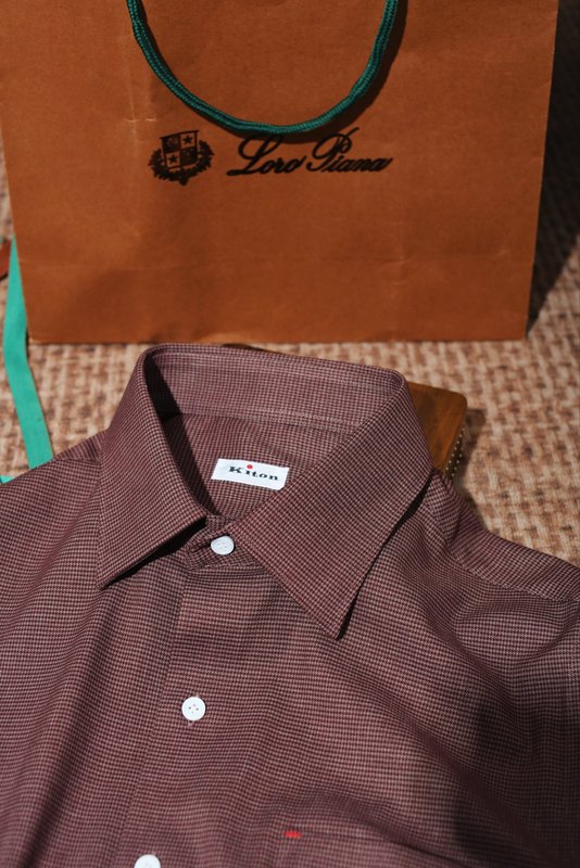 Kiton 남성 울 천조끼 패턴 긴팔 셔츠 001-173958