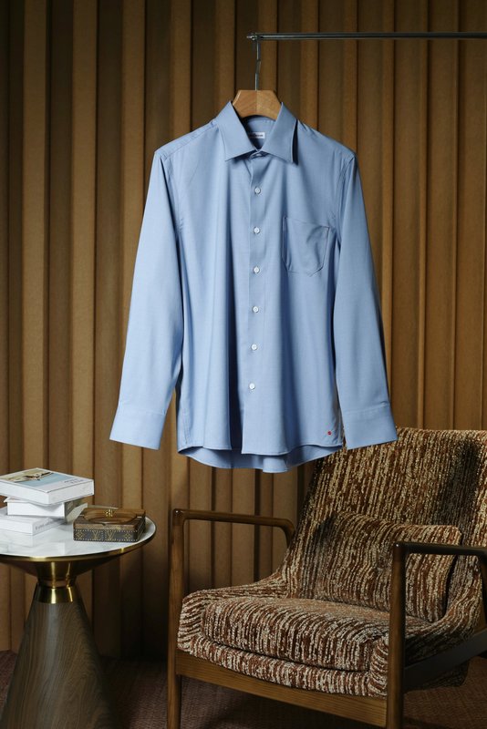 Kiton 남성 울 천조 무늬 긴팔 셔츠 001-173959
