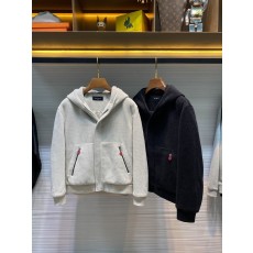 Kiton 가을 겨울 웨이브 텍스처 울 후드 자켓 001-174039