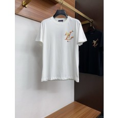 루이비통 남성 순면 핸드페인팅 로고 라운드넥 반팔 티셔 001-174080