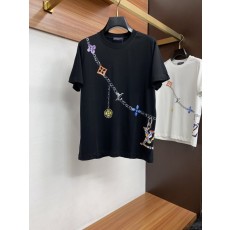루이비통 남성 순면 핸드페인팅 로고 반팔 티셔츠 001-174089