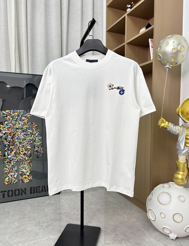 루이비통 크리에이티브 자수 라운드넥 반팔 티셔츠 001-174386