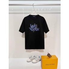 루이비통 남성 스플릿 컬러 로고 면 반팔 티셔츠 001-174432