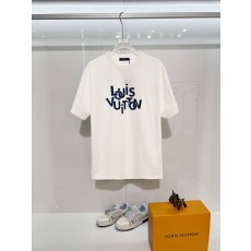 루이비통 순면 라운드넥 컬러블록 로고 반팔 티셔츠 001-174433