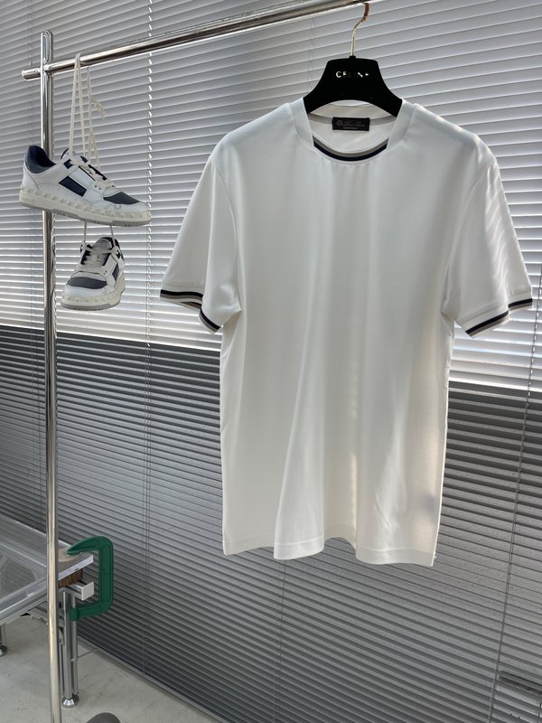 로로피아나 남성 오버랩 립 칼라 실크 블렌드 티셔츠 001-175312