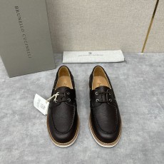 브루넬로 쿠치넬리 새로운 리치 그레인 가죽 보트슈즈 001-175484
