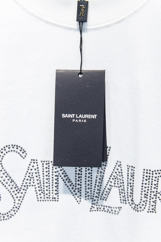 YSL 라인스톤 로고 프린트 오버사이즈 티셔츠 001-176187