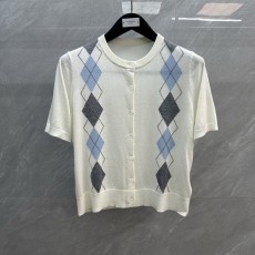톰브라운 아르가일 울 라운드넥 반팔 가디건 001-176240