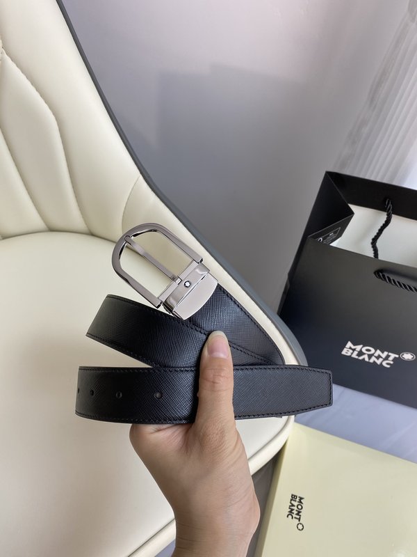 몽블랑 3.5cm 폭 소 가죽 핀 버클 비즈니스 벨트 001-176300