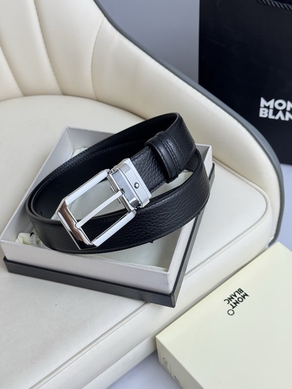 몽블랑 3.5cm 폭 소 가죽 핀 버클 비즈니스 벨트 001-176345