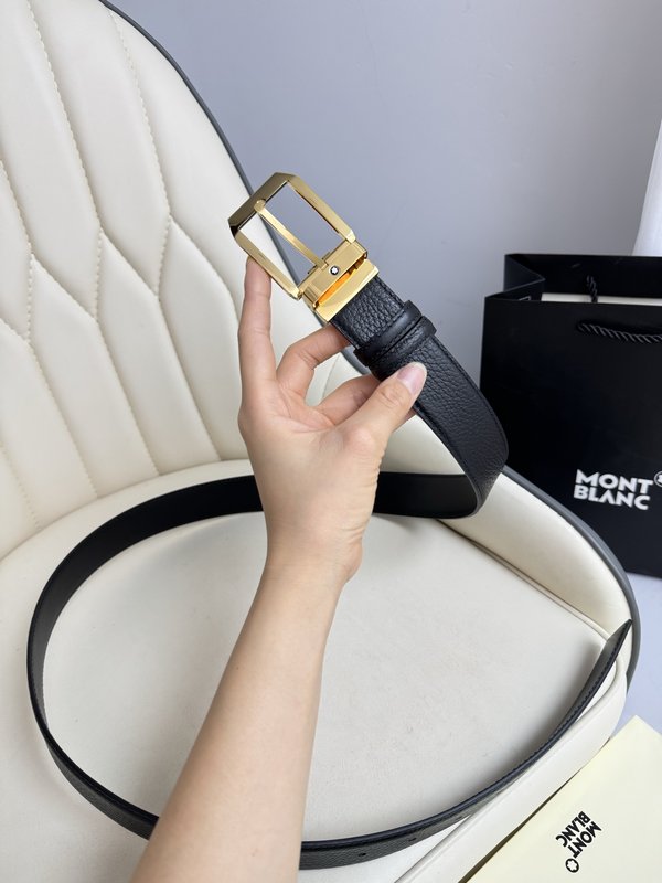 몽블랑 3.5cm 폭 소 가죽 핀 버클 비즈니스 벨트 001-176346