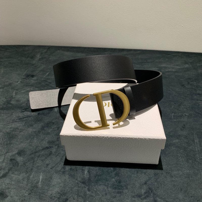Dior 디올 블랙 가죽 빈티지 골드 버클 벨트 001-176370