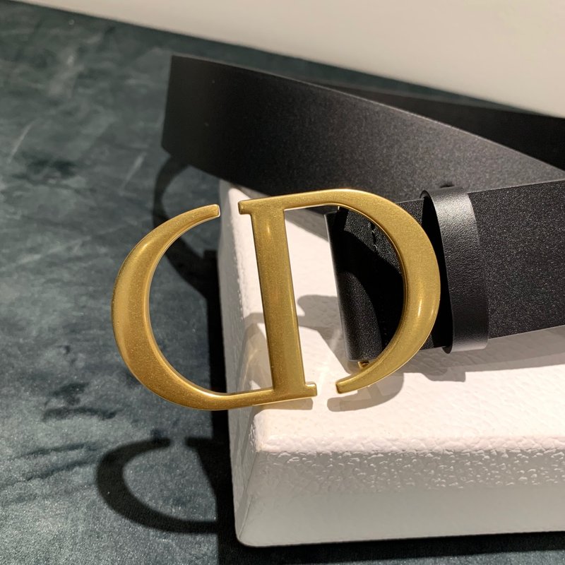 Dior 디올 블랙 가죽 빈티지 골드 버클 벨트 001-176370
