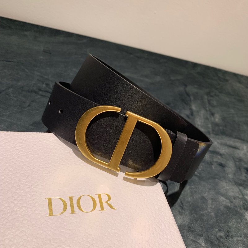 Dior 디올 블랙 가죽 빈티지 골드 버클 벨트 001-176370