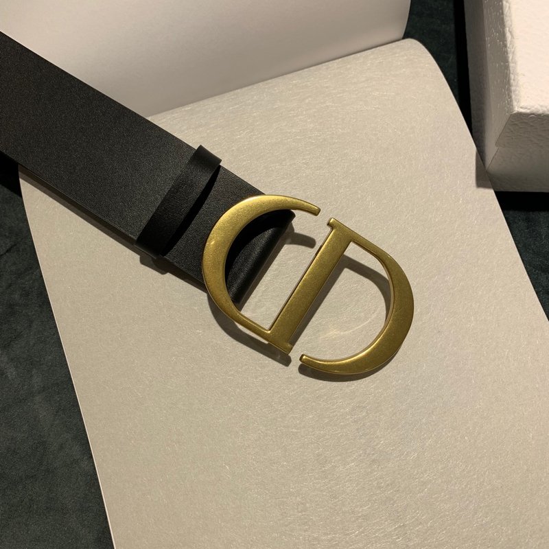 Dior 디올 블랙 가죽 빈티지 골드 버클 벨트 001-176370