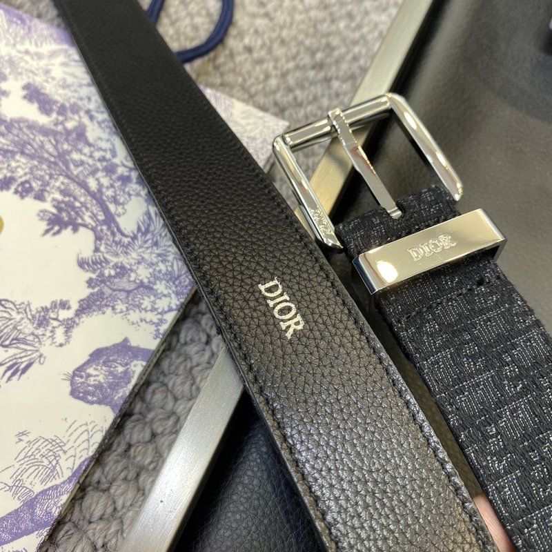 디올 DIOR 클래식 레터 패브릭 양면 소 가죽 벨트 001-176450
