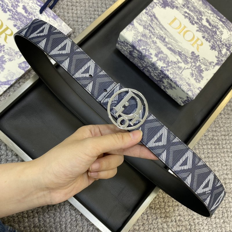 디올 DIOR 클래식 레터 캔버스 가죽 벨트 001-176463