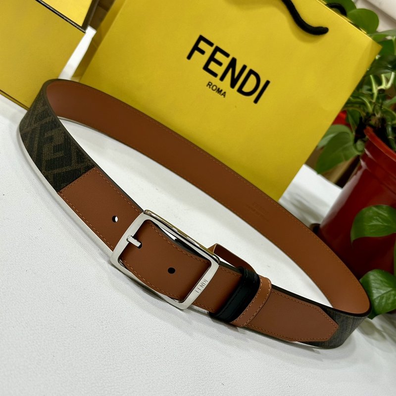 펜디 FF 로고 더블 링 양면 사용 브라운 벨트 001-176653