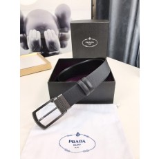 프라다 양면 착용 블랙 벨트 광택 스틸 버클 001-176690